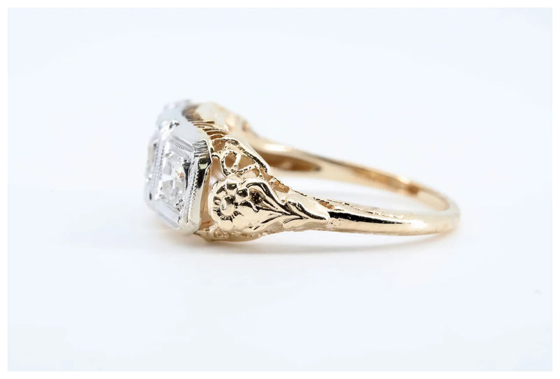 Art Deco 0.45ctw Three Stone Floral Filigree Diamond Ring in 14K Gold
