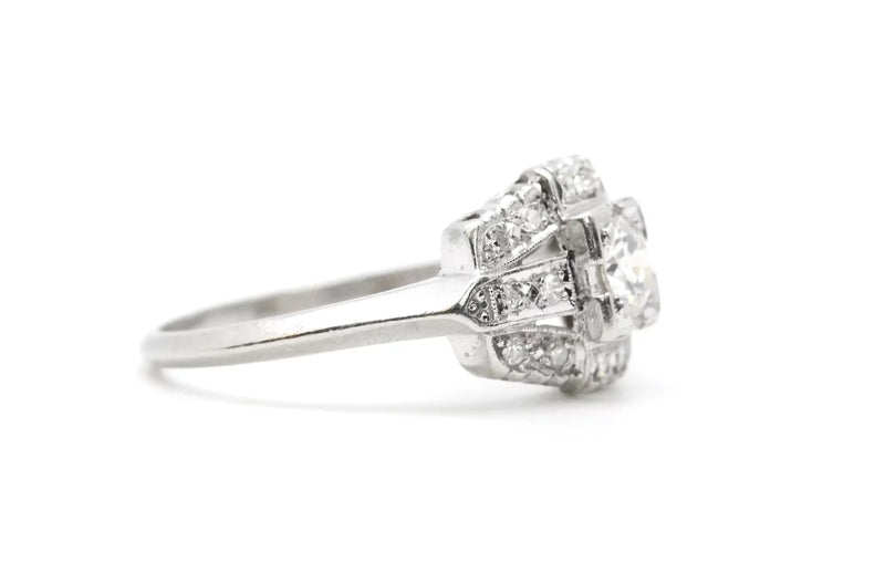Art Deco 0.46ctw European Cut Diamond Engagement Ring in Platinum