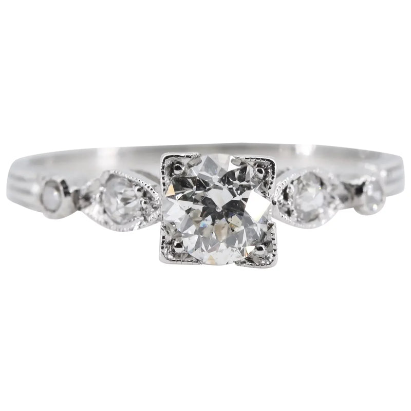 Art Deco 0.58Ctw Cathedral Set Old European Cut Diamond Engagement Ring in Platinum