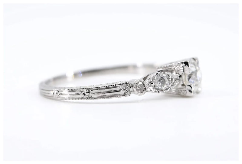 Art Deco 0.58Ctw Cathedral Set Old European Cut Diamond Engagement Ring in Platinum