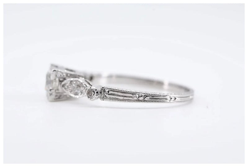 Art Deco 0.58Ctw Cathedral Set Old European Cut Diamond Engagement Ring in Platinum