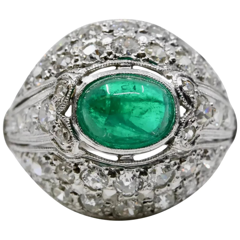 Art Deco 2.20ct Colombian Emerald & Diamond Ring in Platinum