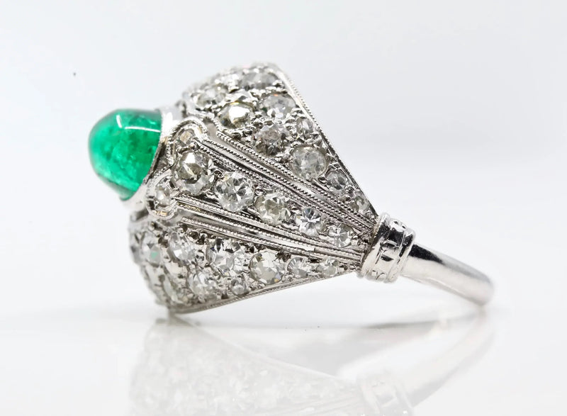 Art Deco 2.20ct Colombian Emerald & Diamond Ring in Platinum