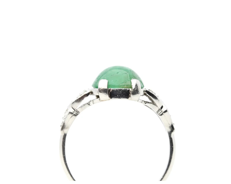 Art Deco 2.86ctw Cabochon Colombian Emerald & Diamond Ring in Platinum