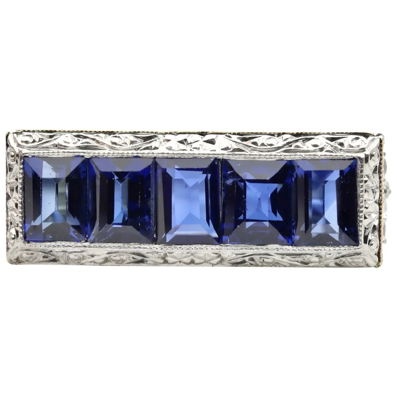 Art Deco 3.59ctw Sapphire & Diamond Filigree Ring in Platinum