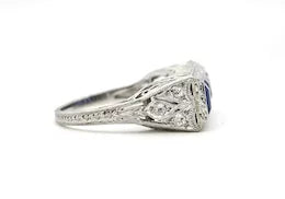 Art Deco 3.59ctw Sapphire & Diamond Filigree Ring in Platinum
