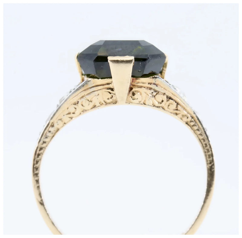 Art Deco 4.26ctw Tourmaline & Rose Cut Diamond Ring in 18K Gold, Platinum