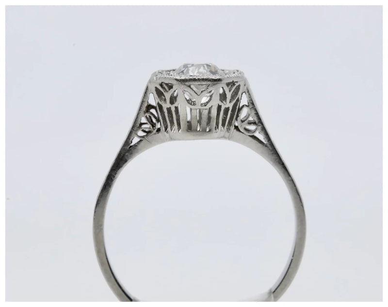 Art Deco Engraved 0.52ct Old European Cut Diamond Solitaire Engagement Ring in Platinum