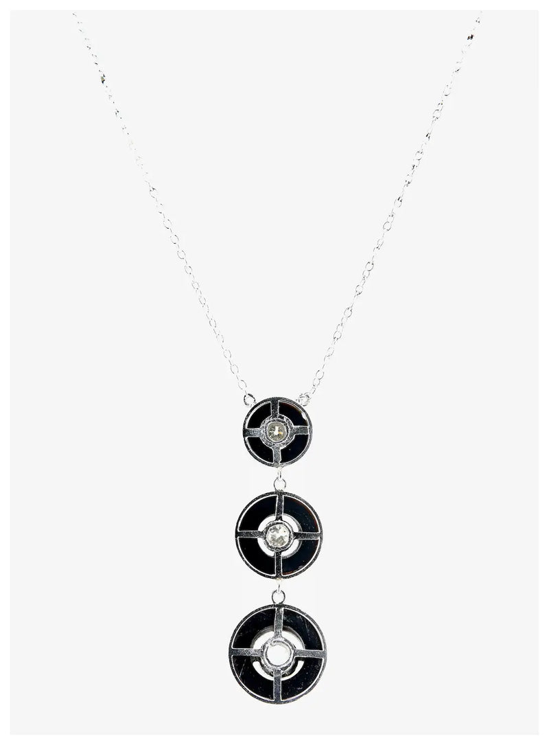 Art Deco Old European Cut Diamond & Onyx Pendant Necklace in Platinum