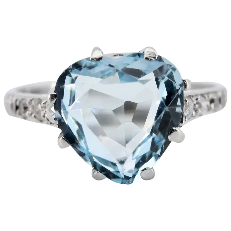 Art Deco Heart Shaped 3.28 CTW Aquamarine & Diamond Ring in Platinum