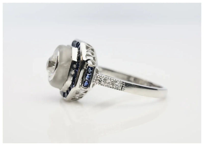 Art Deco Style 1.88 CTW Diamond, Sapphire, & Rock Crystal Engagement Ring in Platinum