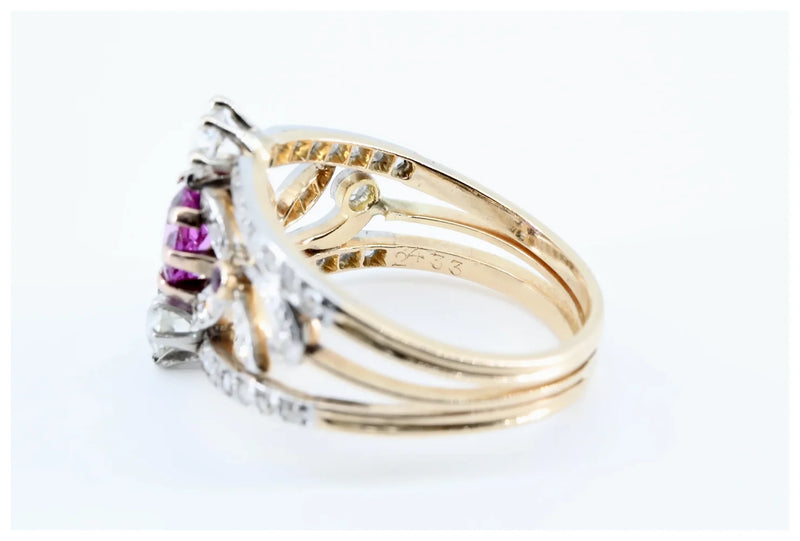 Art Nouveau No Heat Pink Sapphire and Diamond Ring in 18K, Platinum