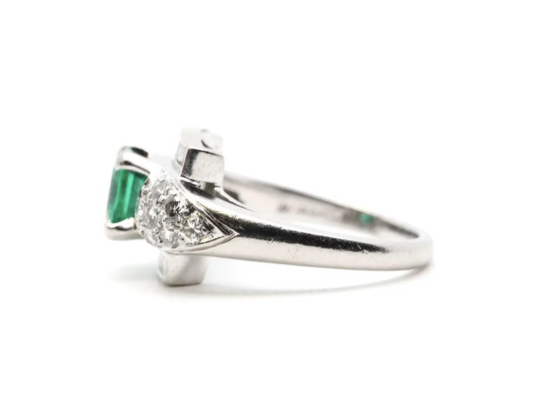 Circa 1920's Art Deco Colombian Emerald, & Diamond Ring in Platinum