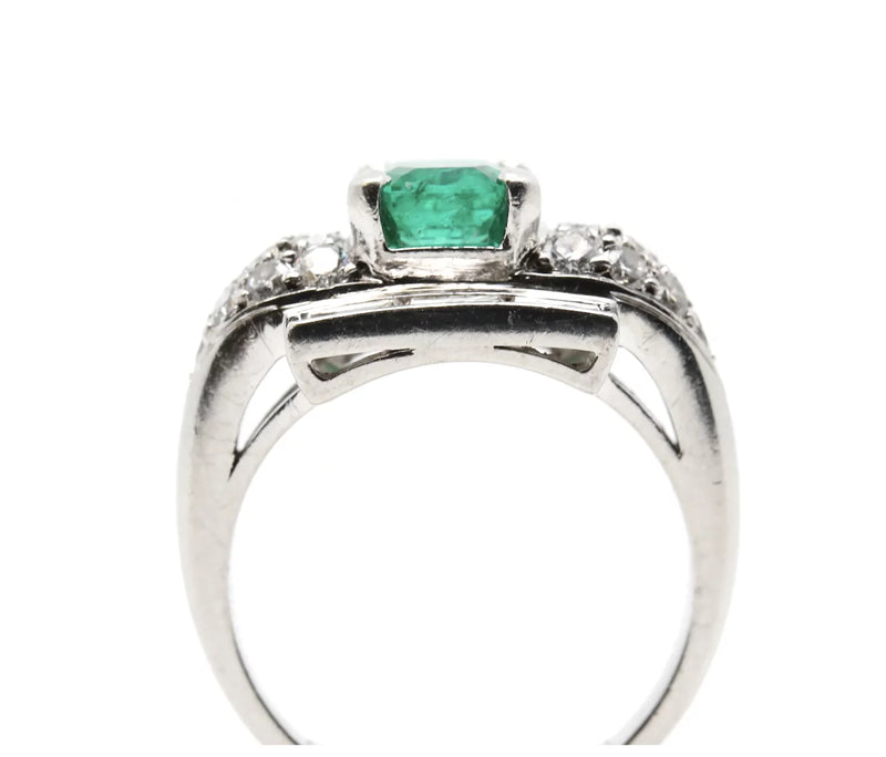 Circa 1920's Art Deco Colombian Emerald, & Diamond Ring in Platinum