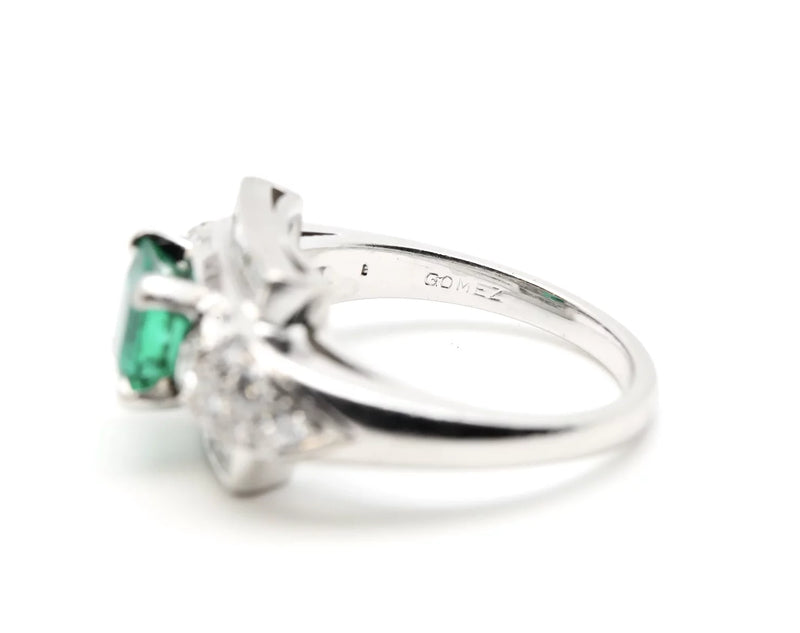 Circa 1920's Art Deco Colombian Emerald, & Diamond Ring in Platinum