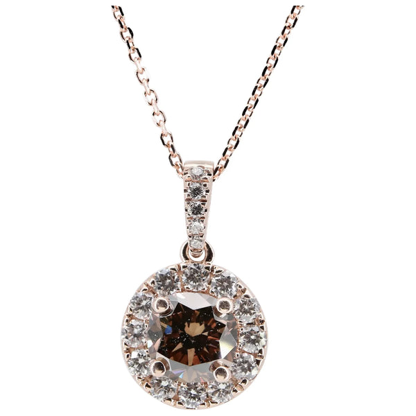 Contemporary 0.97 CTW Champagne Diamond Halo Pendant in 14K Rose Gold