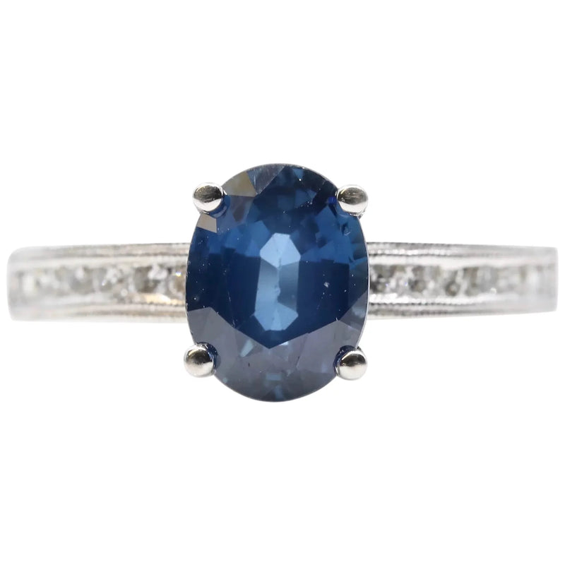 Contemporary 1.65ct Sapphire & Diamond Hand Engraved Ring
