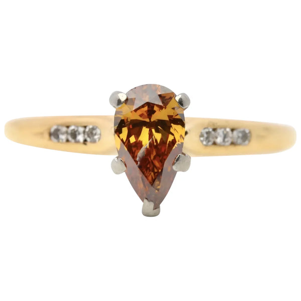 Fancy Orange Champagne Pear Shaped Diamond Engagement Ring by Jabel