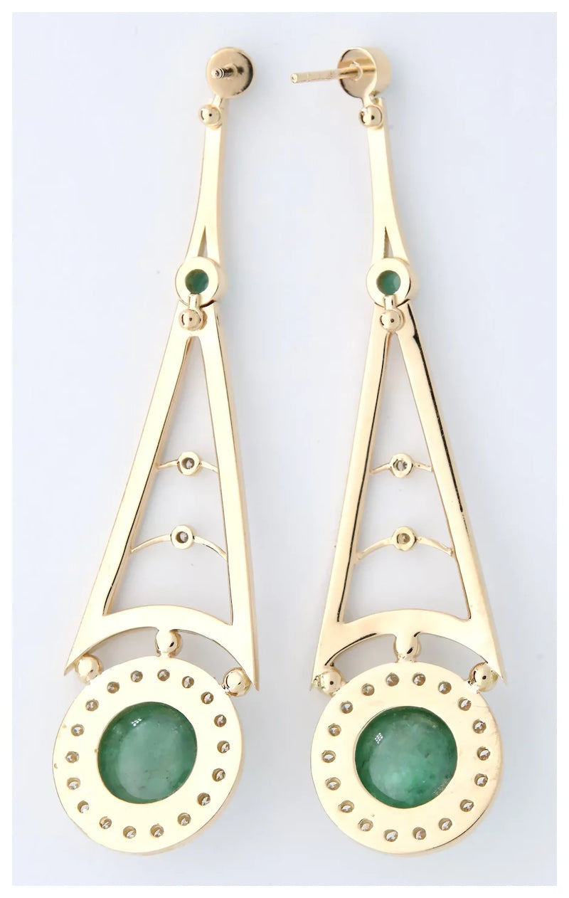 Fine 9.46Ctw Colombian Emerald & Diamond Dangle Earrings in 18K Yellow Gold