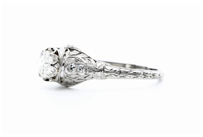 Foliate Motif Art Deco 0.78ctw Diamond Engagement Ring in Platinum