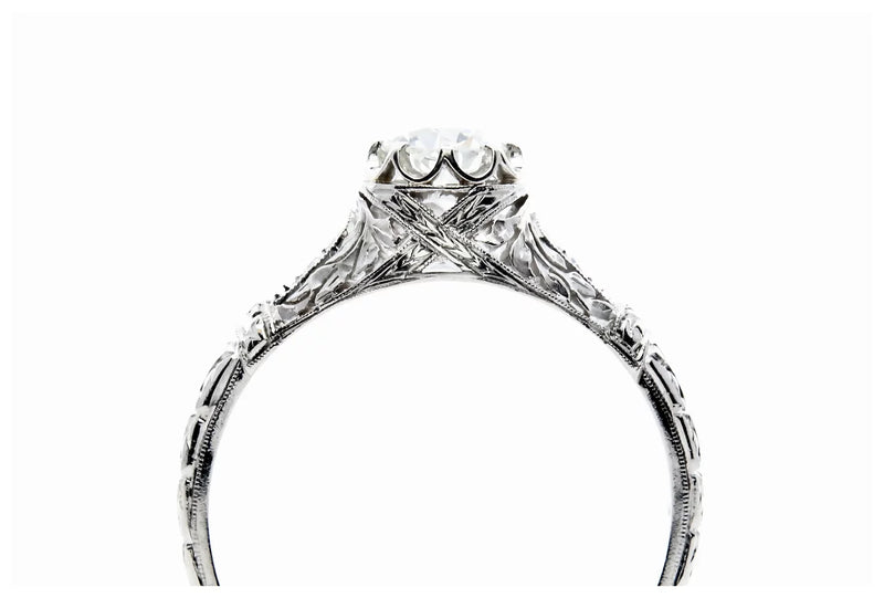 Foliate Motif Art Deco 0.78ctw Diamond Engagement Ring in Platinum