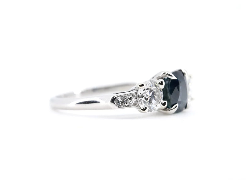 GIA Art Deco No Heat Sapphire & Diamond Three Stone Ring in Platinum 1.80ctw