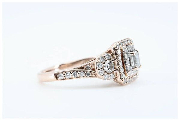 Graceful 1.00ctw Three Stone Diamond Halo Ring in 14K Rose Gold