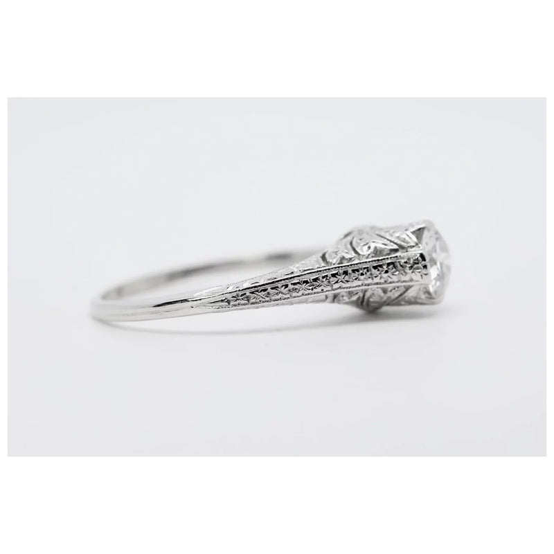 Hand Engraved Art Deco 0.60 Carat Diamond Solitare Engagement Ring in Platinum