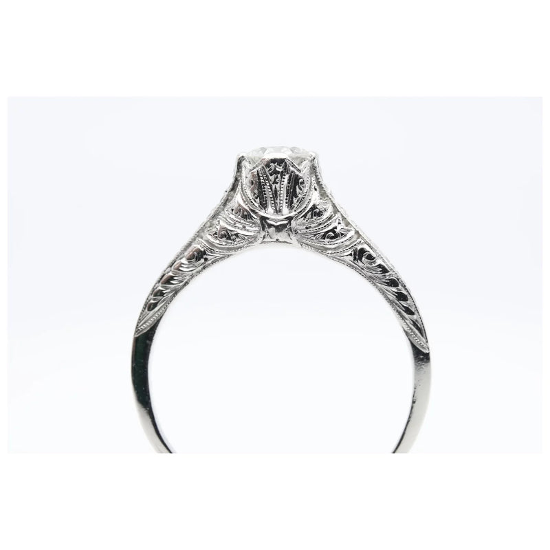 Hand Engraved Art Deco 0.60 Carat Diamond Solitare Engagement Ring in Platinum