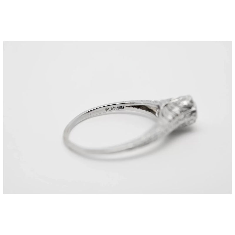 Hand Engraved Art Deco 0.60 Carat Diamond Solitare Engagement Ring in Platinum