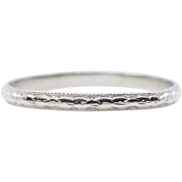 Hand Engraved Art Deco Floral Wedding Band in Platinum