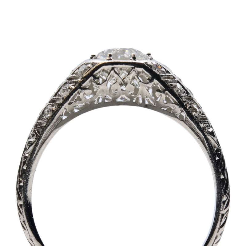 1920's Art Deco 0.95ct Diamond Filigree Engagement Ring in Platinum