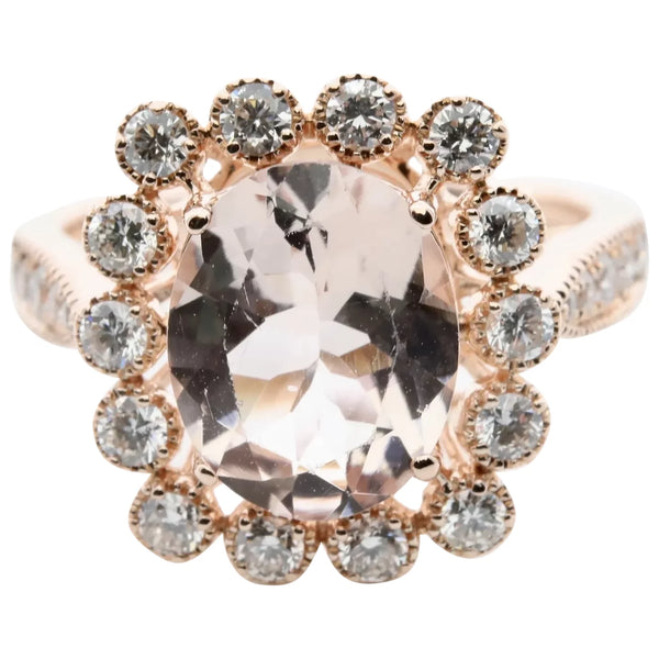 Morganite & Bezel Set Diamond Ring in 14K Rose Gold