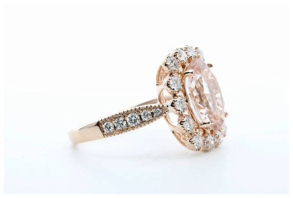 Morganite & Bezel Set Diamond Ring in 14K Rose Gold