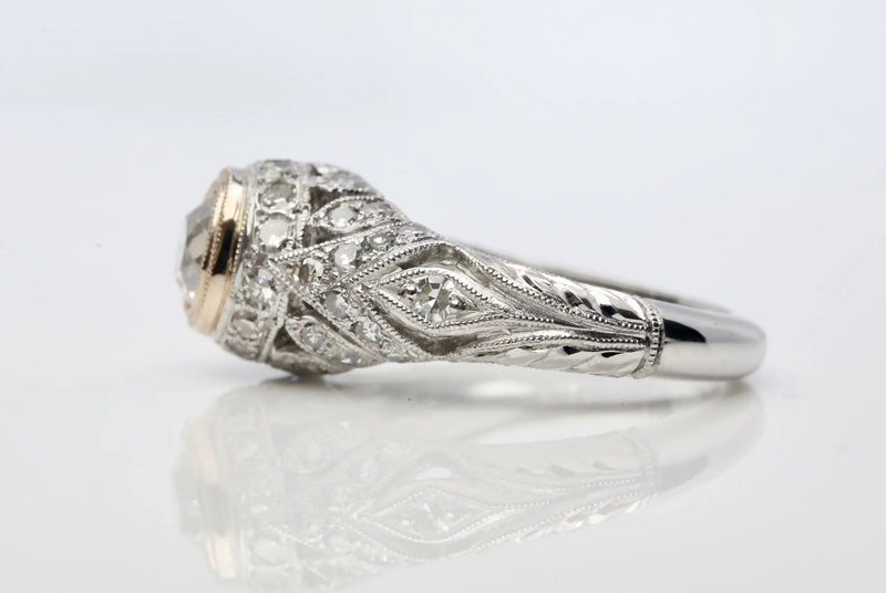 Art Deco Platinum & Rose Gold 0.80ct Diamond Engagement Ring