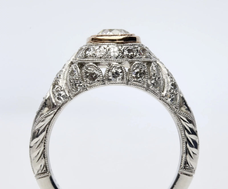 Art Deco Platinum & Rose Gold 0.80ct Diamond Engagement Ring