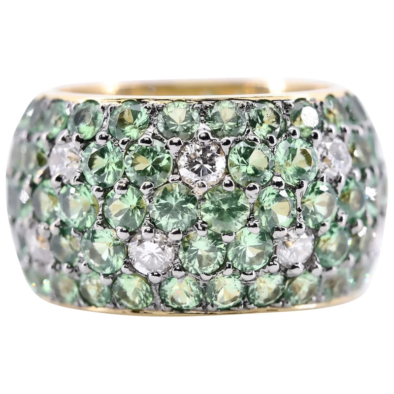 Tsavorite Garnet & Diamond Wide Eternity Band in 18K Yellow Gold