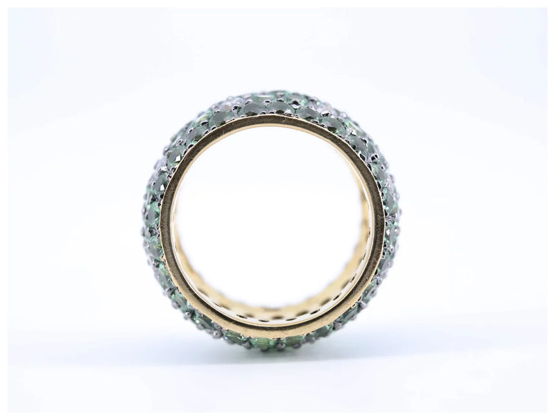 Tsavorite Garnet & Diamond Wide Eternity Band in 18K Yellow Gold