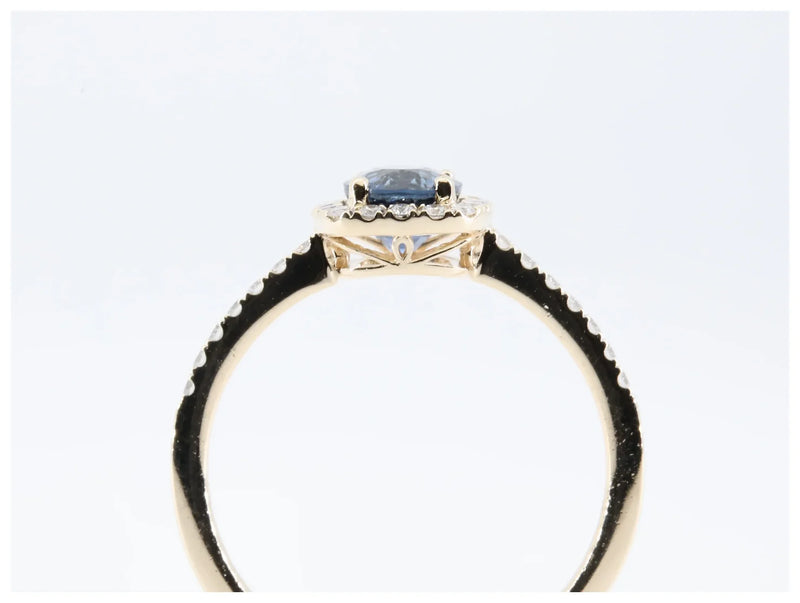 Velvety Blue Sapphire & Diamond Halo Ring in 14K Yellow Gold