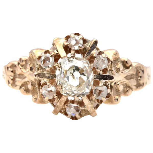 Victorian 0.72ctw Old Mine Cut Diamond Cluster Engagement Ring in 14K Gold