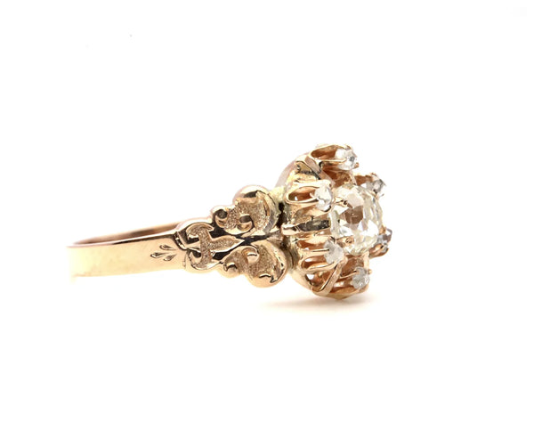 Victorian 0.72ctw Old Mine Cut Diamond Cluster Engagement Ring in 14K Gold