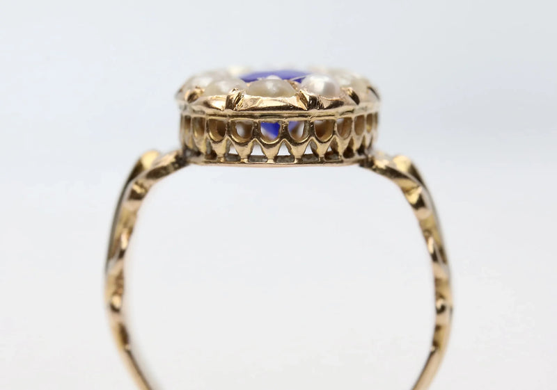 Victorian Natural Pearl & Kyanite Ring in 14K Yellow Gold